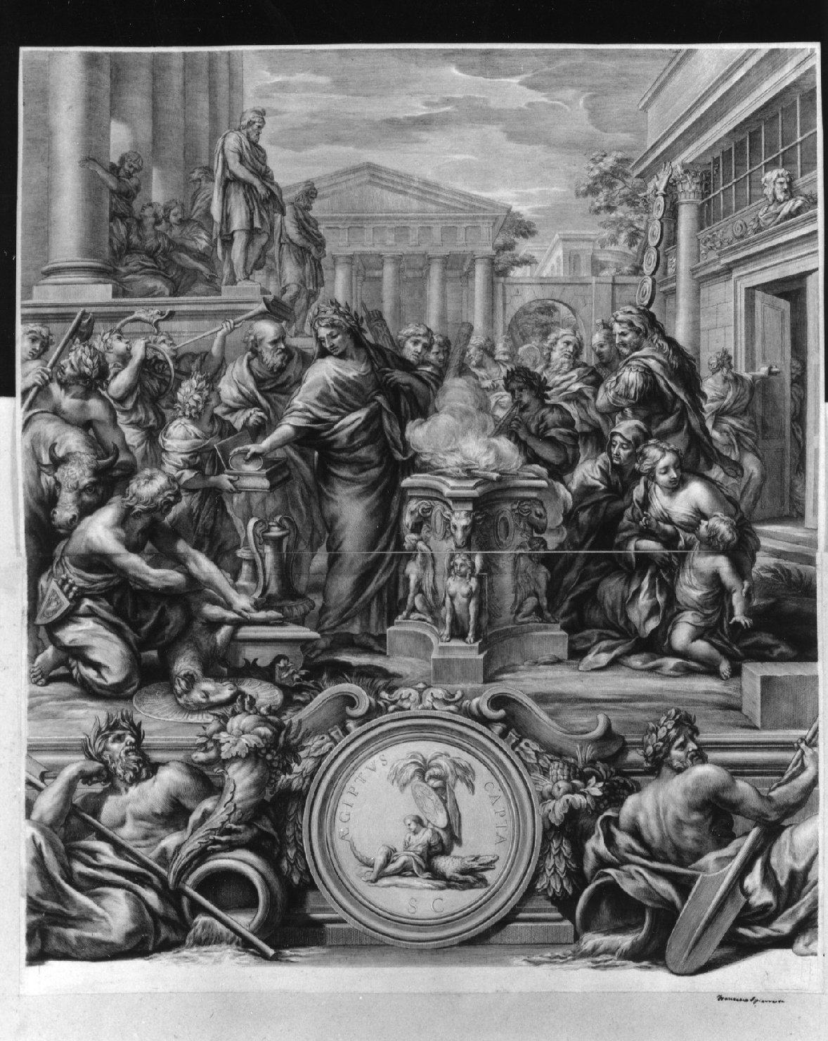 scena storica (stampa smarginata) di Spierre Francoise, Pietro da Cortona (sec. XVII)
