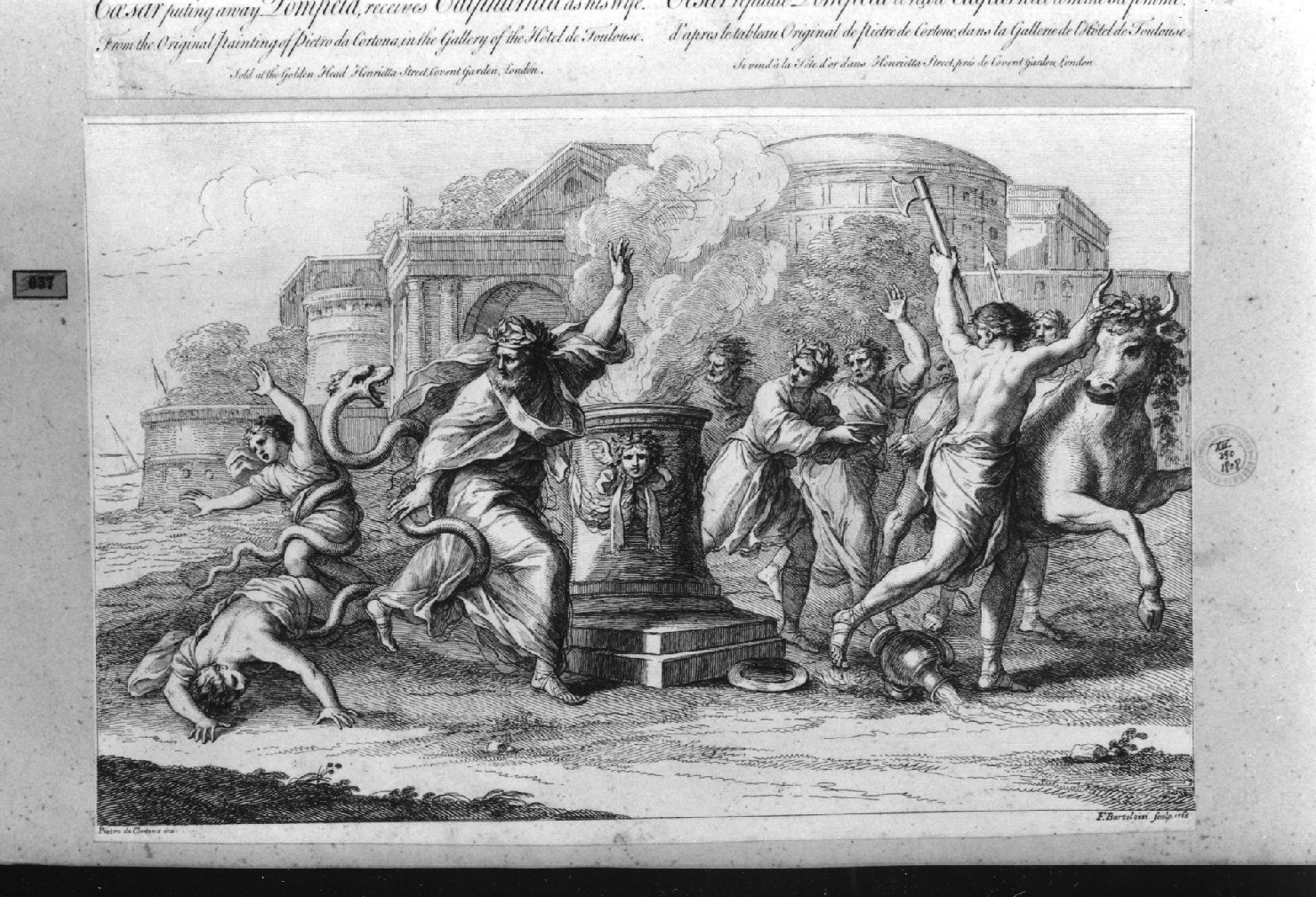Laocoonte e i figli strangolati da due serpenti (stampa smarginata) di Bartolozzi Francesco, Pietro da Cortona (sec. XVIII)