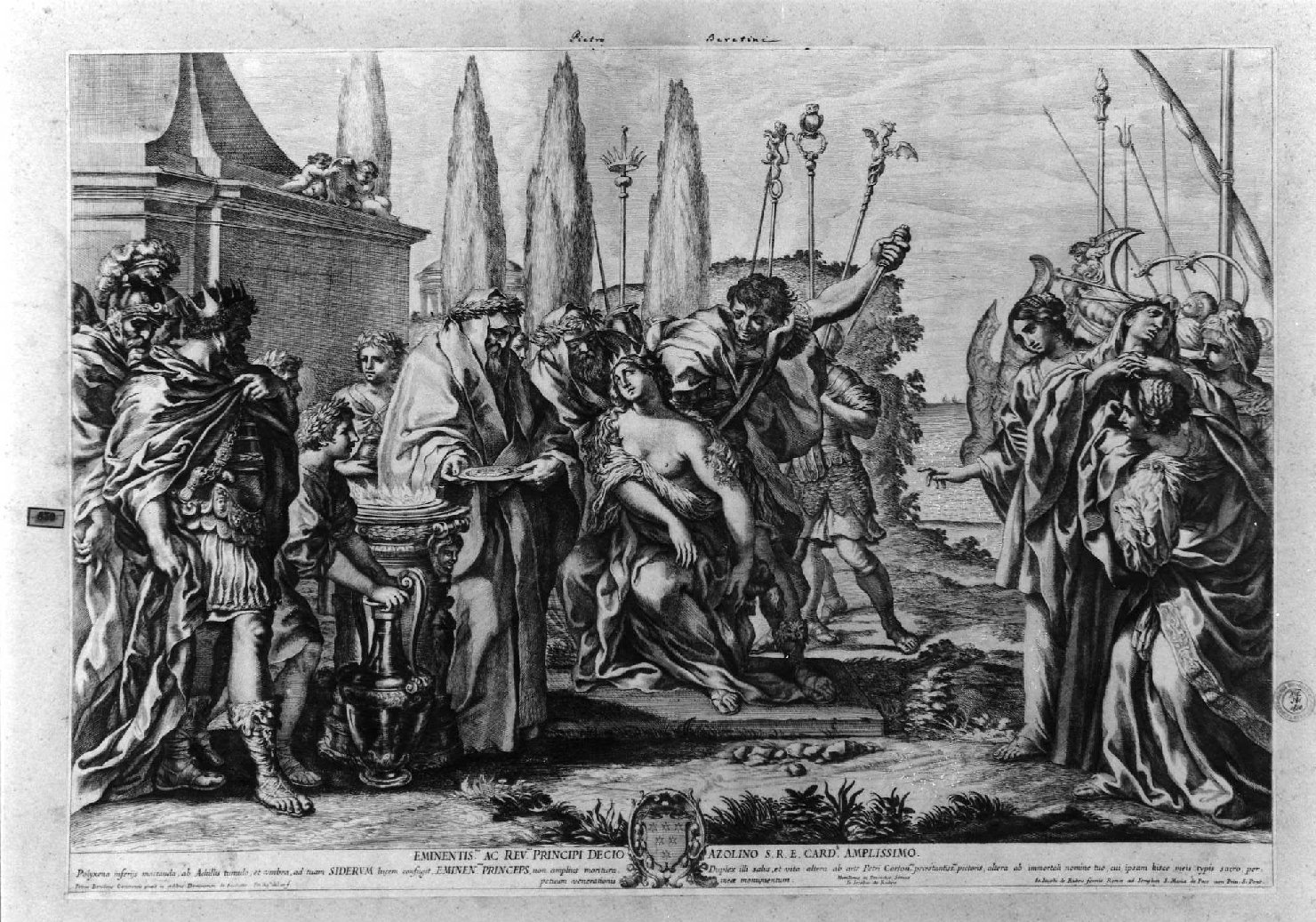 Neottolemo sacrifica Polissena sulla tomba di Achille (stampa smarginata) di Pietro da Cortona, Dell'Aquila Pietro (sec. XVII)