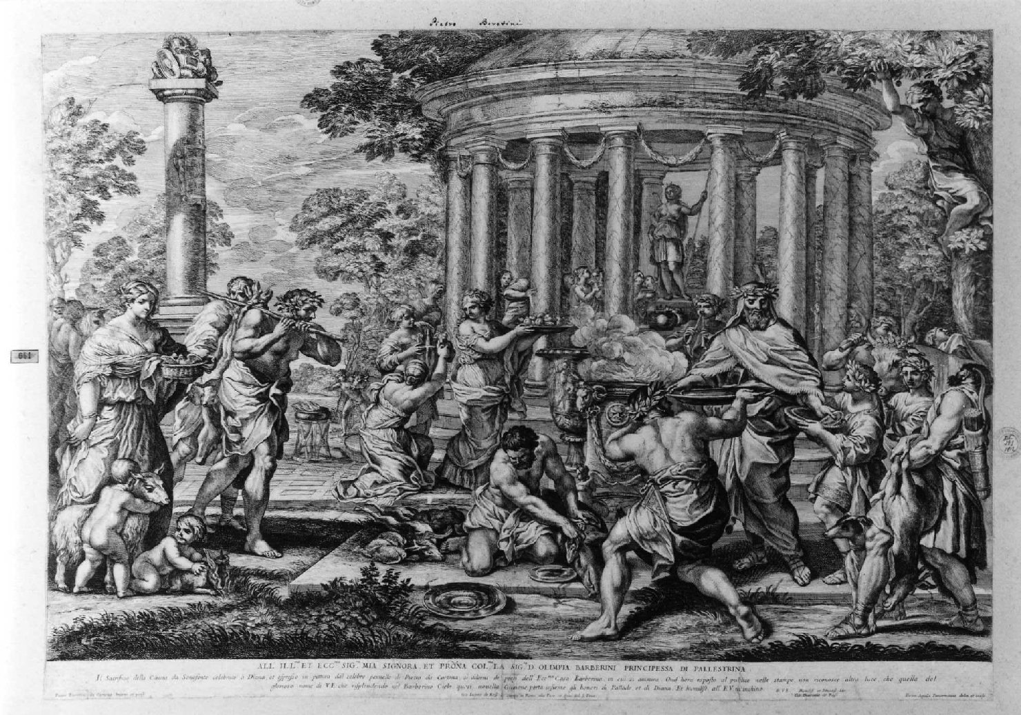 Senofonte offre un sacrificio a Diana (stampa smarginata) di Pietro da Cortona, Dell'Aquila Pietro (sec. XVII)