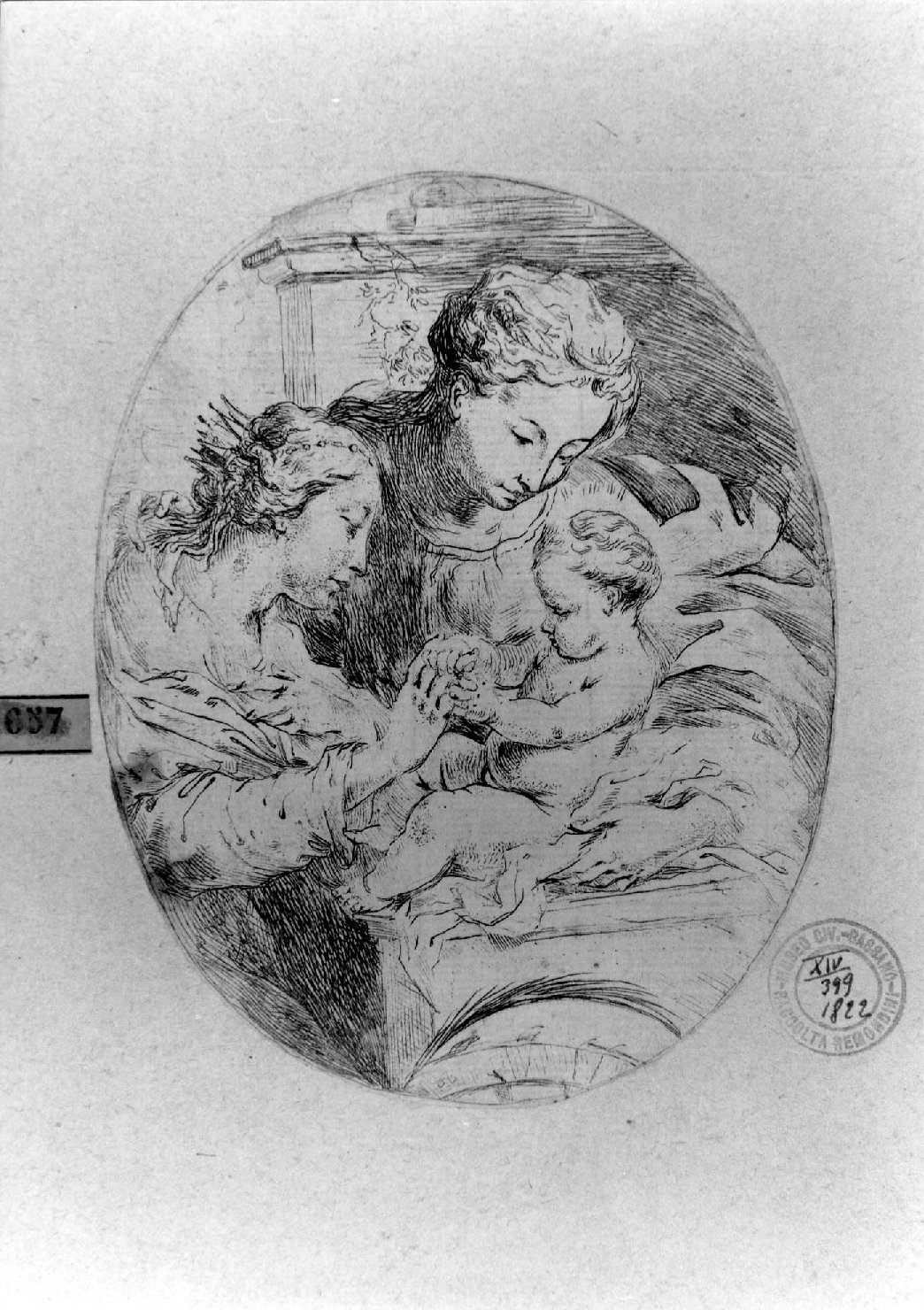 matrimonio mistico di Santa Caterina d'Alessandria (stampa smarginata) di Biscaino Bartolomeo (sec. XVII)