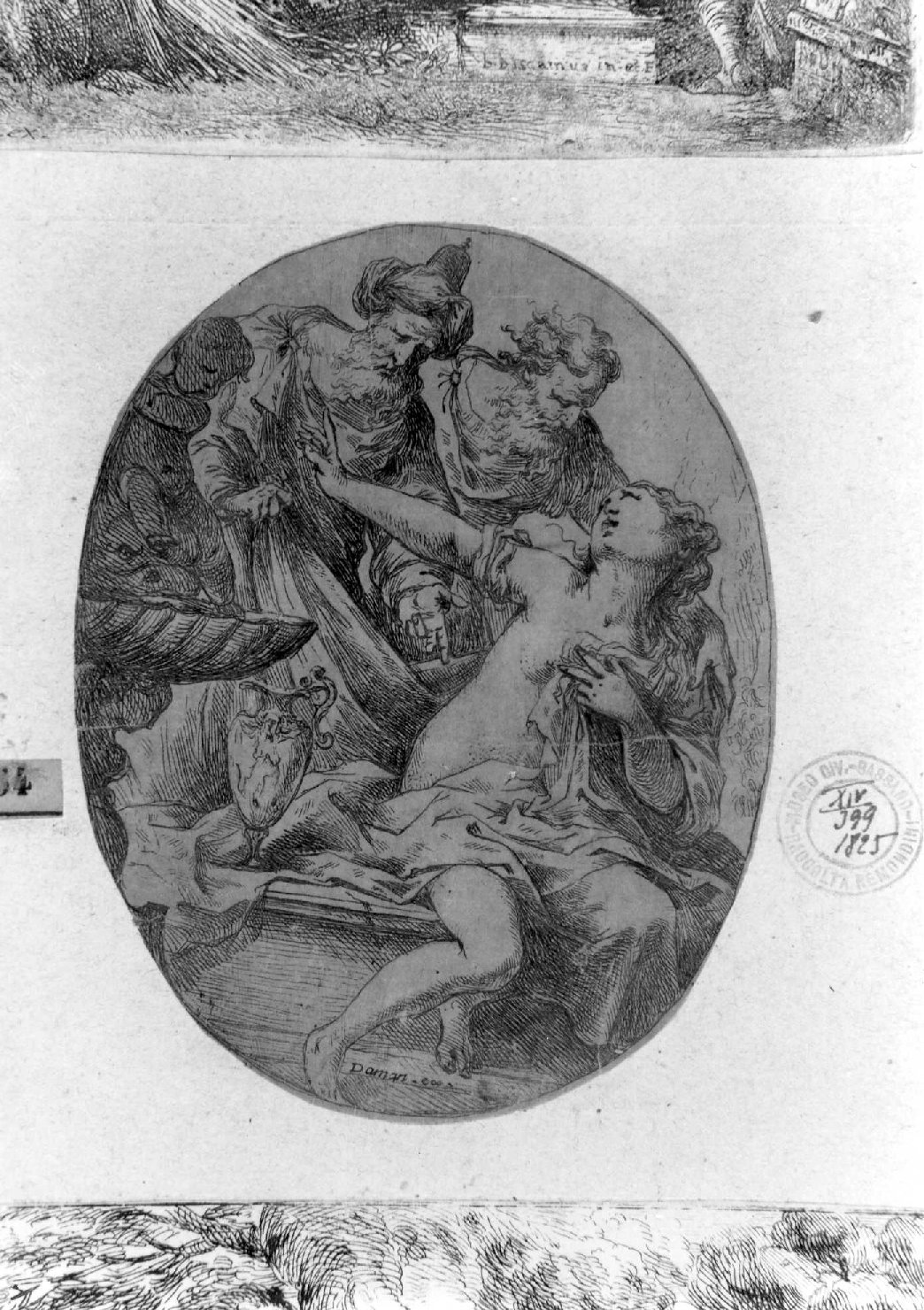 Susanna e i vecchi (stampa smarginata) di Biscaino Bartolomeo (sec. XVIII)