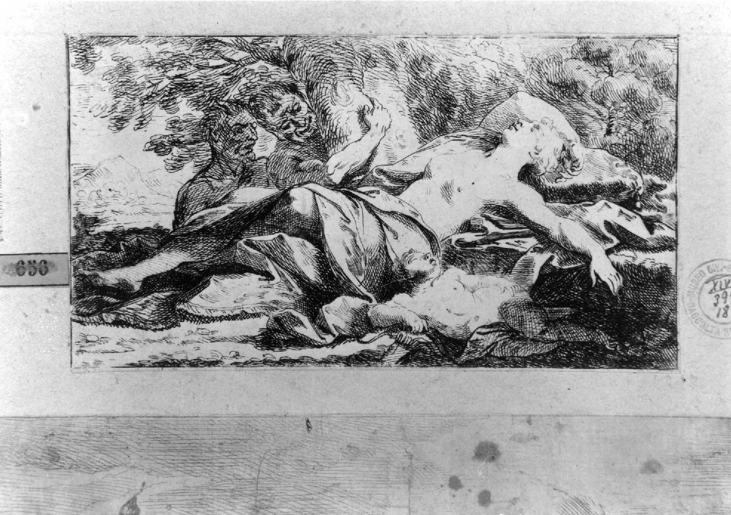 Venere e Cupido (stampa smarginata) di Biscaino Bartolomeo (maniera) - ambito genovese (seconda metà sec. XVII)