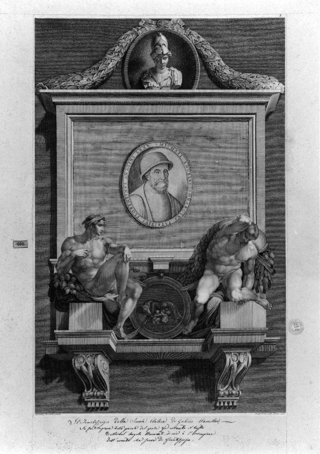 monumento a Michelangelo (stampa smarginata, serie) di Buonarroti Michelangelo, Perini Giuseppe (sec. XVIII)