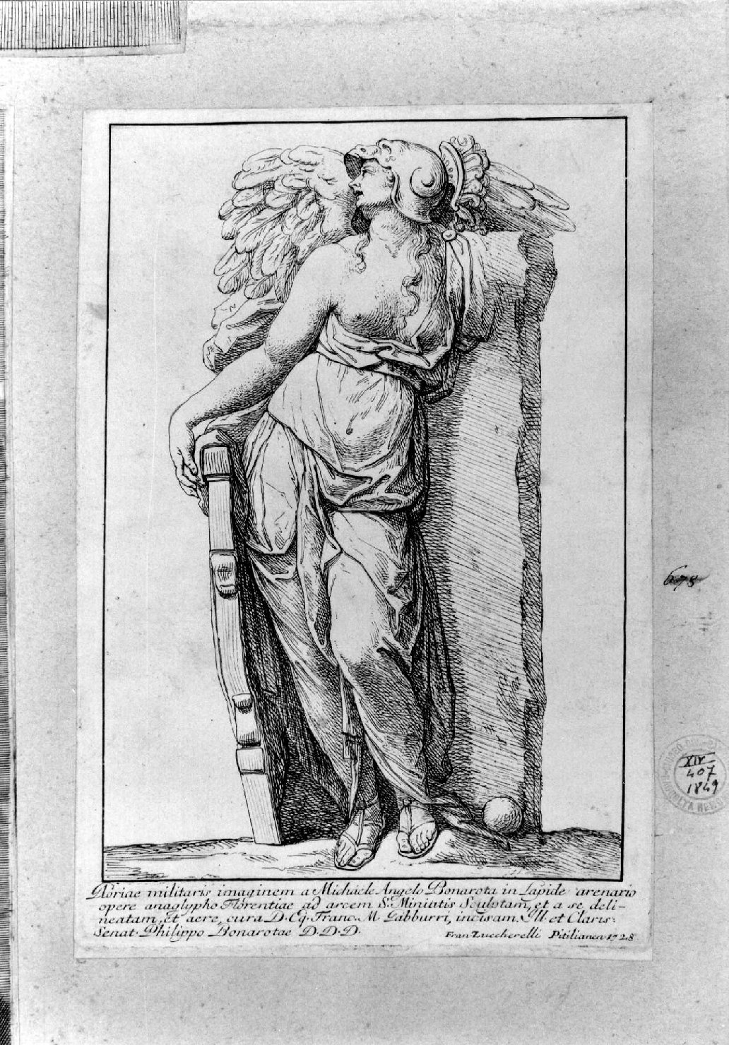 Vittoria (stampa smarginata) di Zuccarelli Francesco, Buonarroti Michelangelo (sec. XVIII)