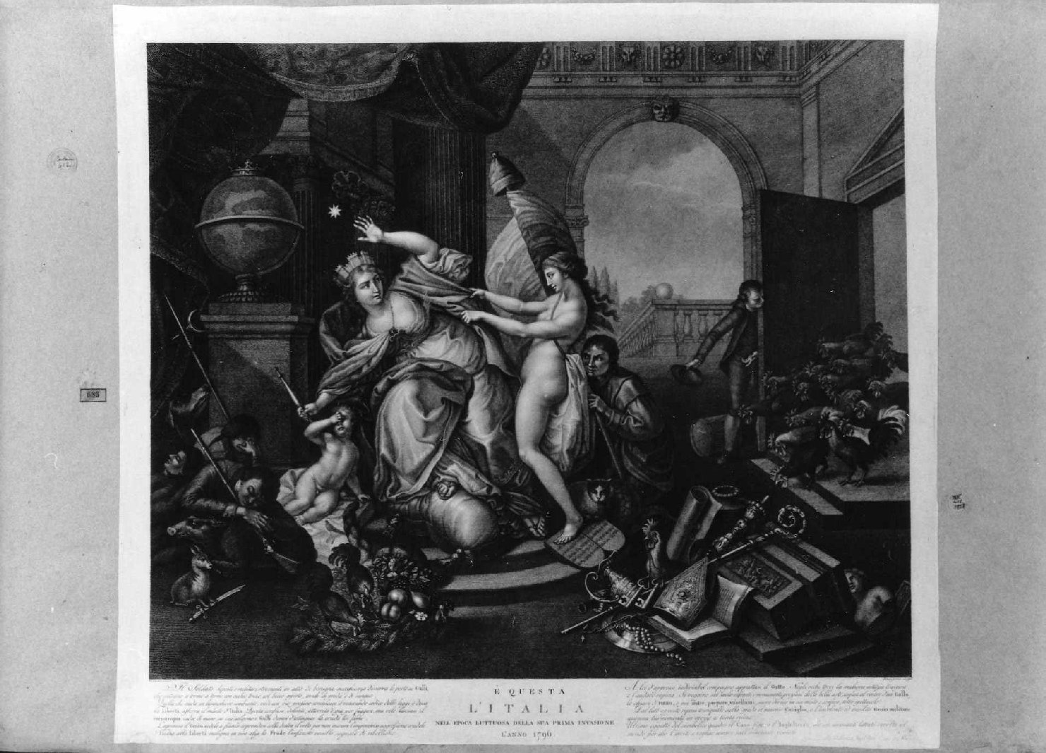 allegoria dell'Italia (stampa smarginata) di Boscaratti Felice, Rosaspina Francesco (sec. XIX)