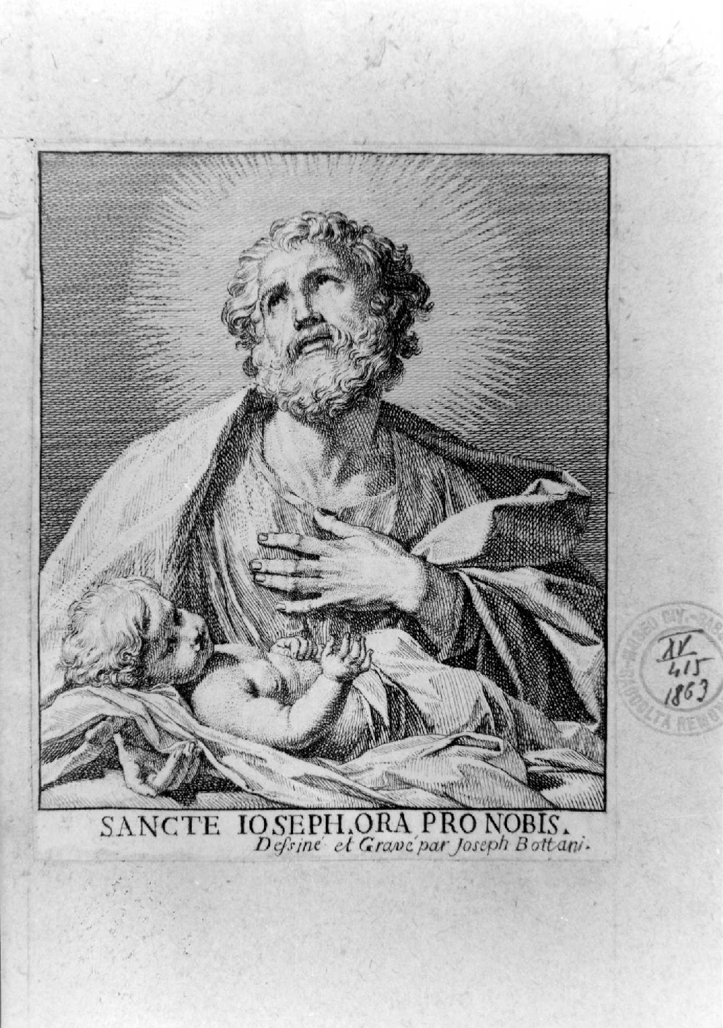 San Giuseppe e Gesù Bambino (stampa smarginata, serie) di Bottani Giuseppe (sec. XVIII)
