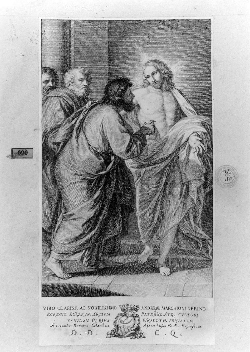 incredulità di San Tommaso (stampa smarginata) di Bottani Giuseppe (sec. XVIII)
