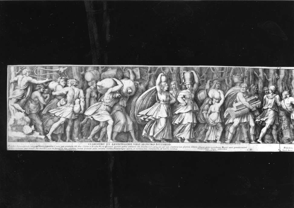 esodo degli ebrei dall'Egitto (stampa smarginata, stampa composita) di Bartoli Pietro Sante, Polidoro da Caravaggio (seconda metà sec. XVII)