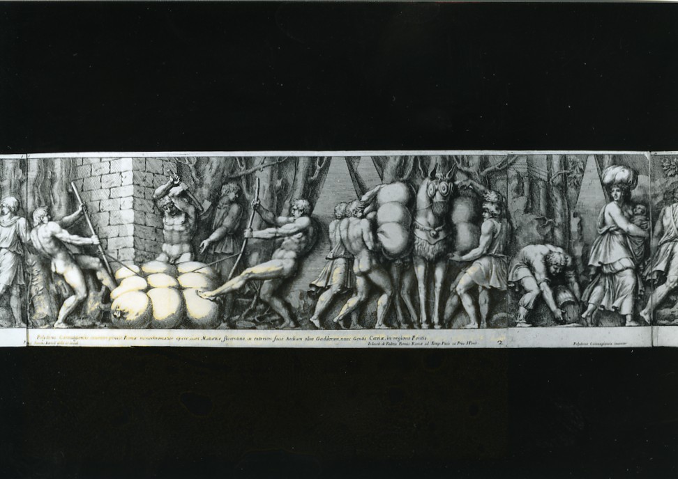 esodo degli ebrei dall'Egitto (stampa smarginata, stampa composita) di Bartoli Pietro Sante, Polidoro da Caravaggio (seconda metà sec. XVII)