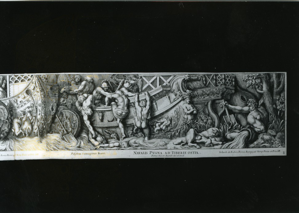battaglia navale (stampa smarginata, stampa composita) di Bartoli Pietro Sante, Polidoro da Caravaggio (seconda metà sec. XVII)