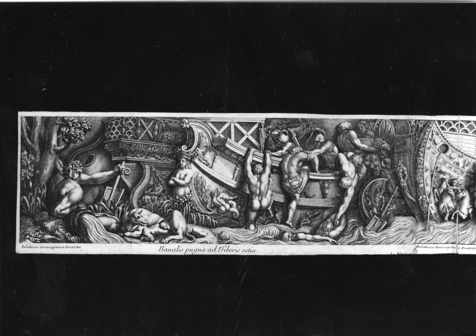 battaglia navale (stampa smarginata, stampa composita) di Polidoro da Caravaggio (sec. XVIII)