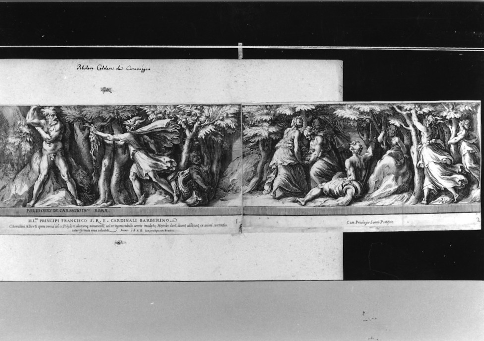 storie di Perseo (stampa smarginata, stampa composita) di Polidoro da Caravaggio, Alberti Cherubino (sec. XVII)