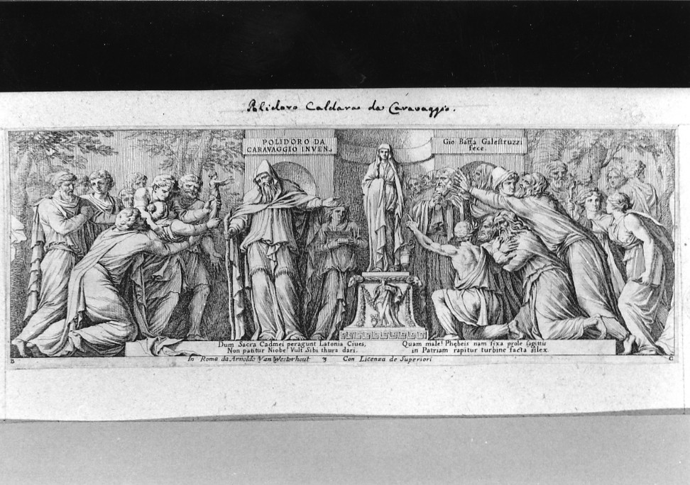 adorazione di Niobe (stampa smarginata, stampa composita) di Polidoro da Caravaggio, Galestruzzi Giovan Battista (sec. XVIII)