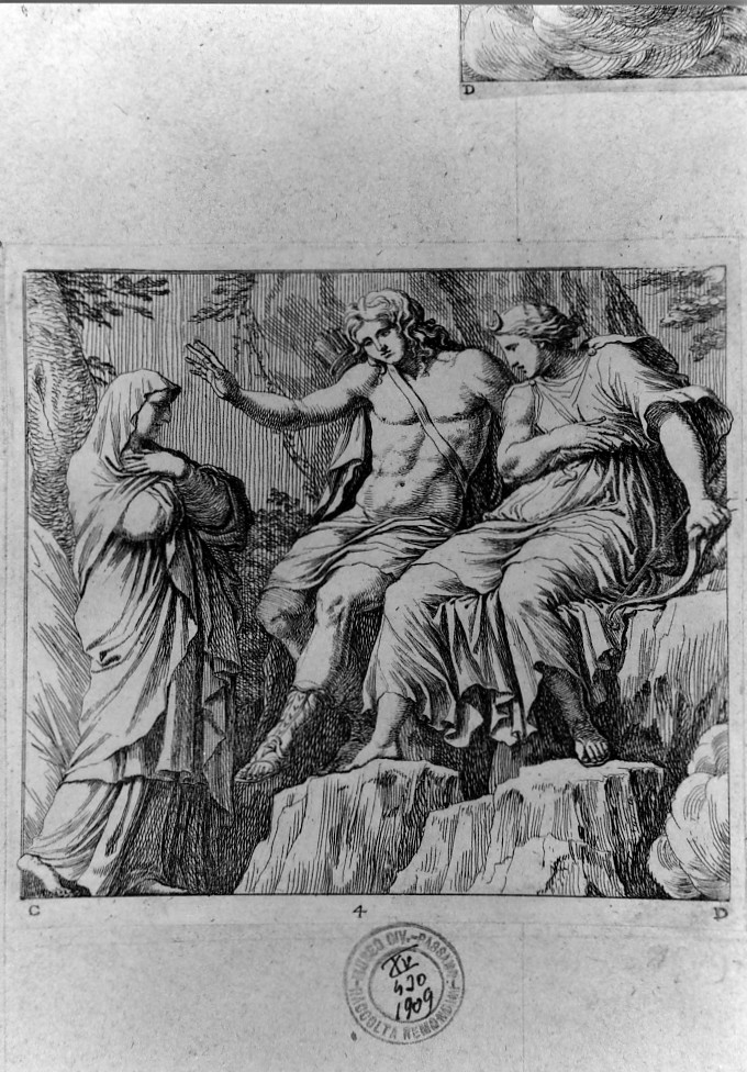 Apollo e Diana uccidono i figli di Niobe (stampa smarginata, stampa composita) di Polidoro da Caravaggio, Galestruzzi Giovan Battista (sec. XVIII)
