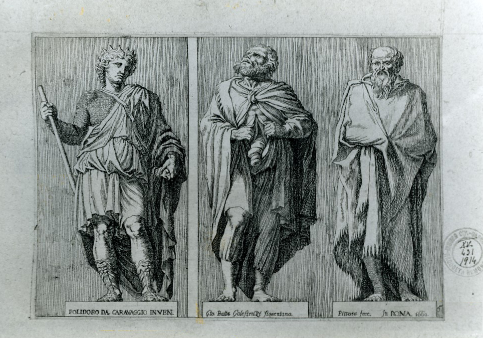 trofei d'armi e vasi (stampa, serie) di Polidoro da Caravaggio, Galestruzzi Giovan Battista (sec. XVII)