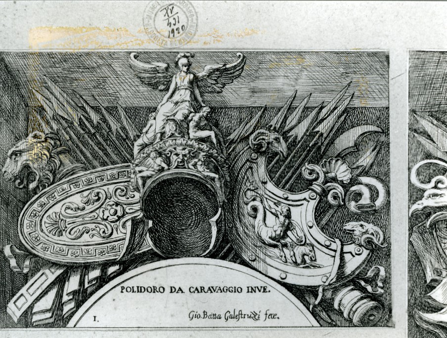 trofei di armi (stampa smarginata, serie) di Polidoro da Caravaggio, Galestruzzi Giovan Battista (sec. XIX)