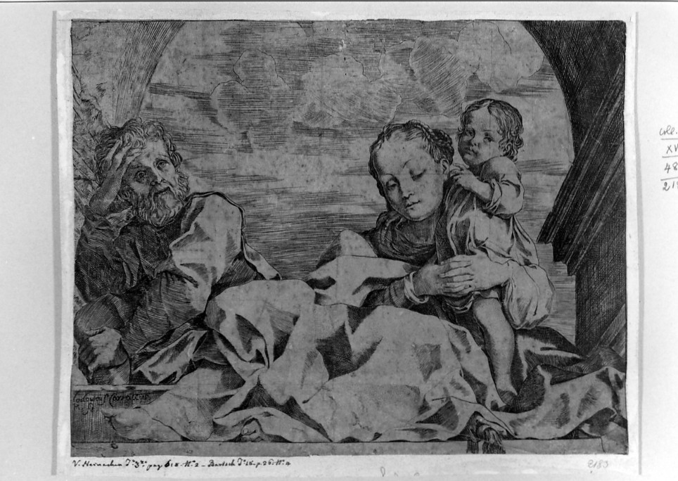 Sacra Famiglia (stampa smarginata) di Carracci Ludovico (sec. XVI)