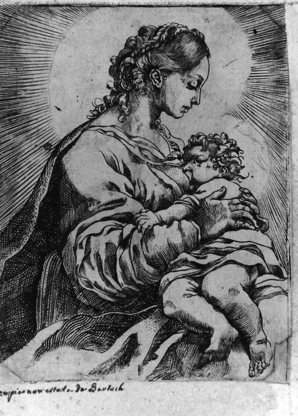 Madonna del Latte (stampa smarginata) di Carracci Ludovico - ambito bolognese (sec. XVI)