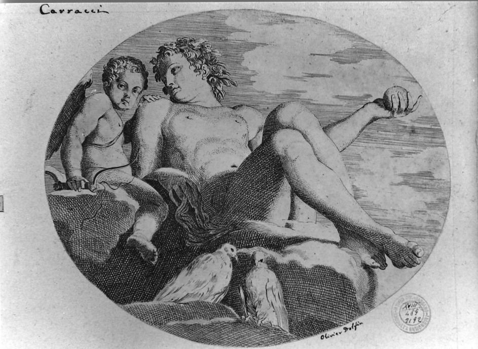 Venere e Cupido (stampa smarginata, serie) di Dauphin Oliviero, Carracci Ludovico (fine sec. XVI)
