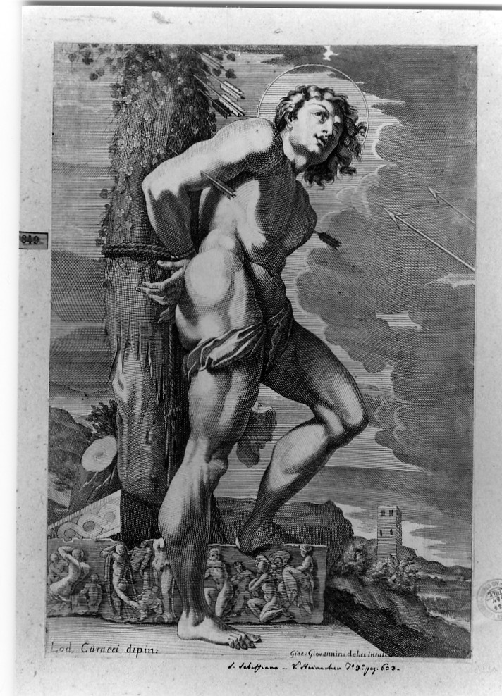 martirio di San Sebastiano (stampa smarginata) di Carracci Ludovico, Giovannini Giacomo (sec. XVIII)