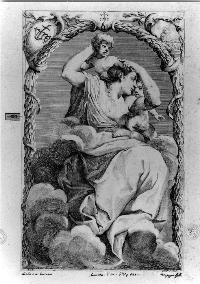 Carità (stampa smarginata) di Carracci Ludovico, Rolli Giuseppe Maria (sec. XVIII)