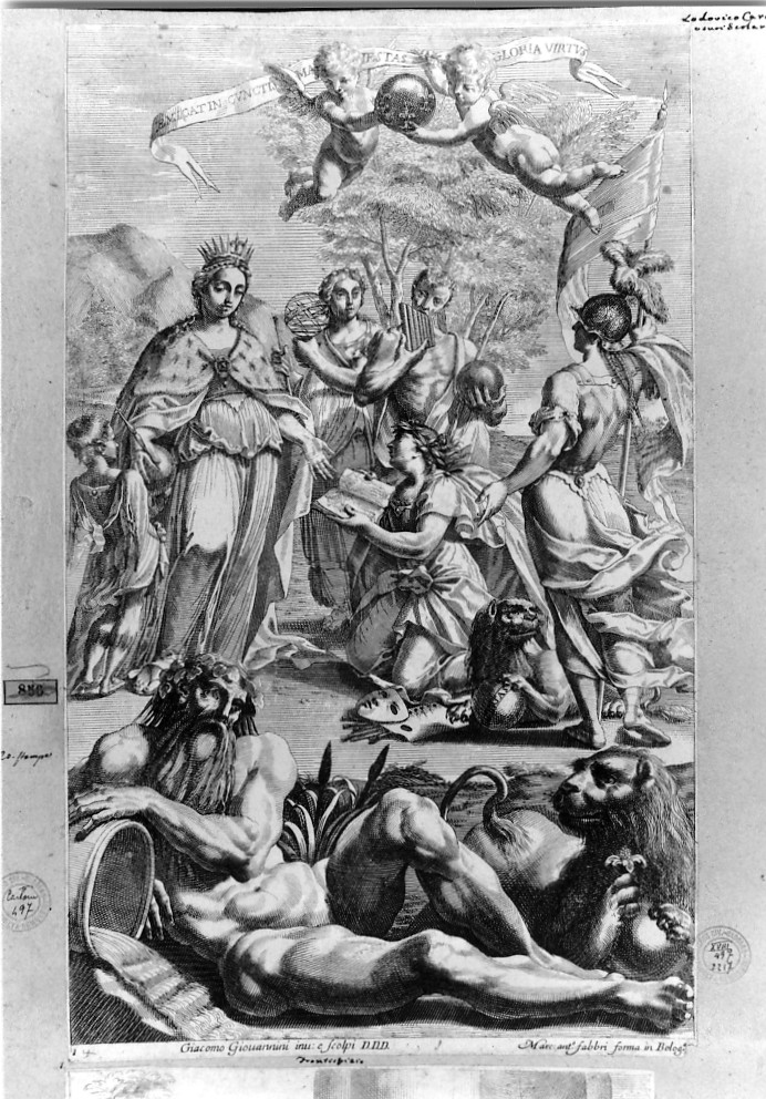 scena allegorica (stampa smarginata) di Giovannini Giacomo (sec. XVII)