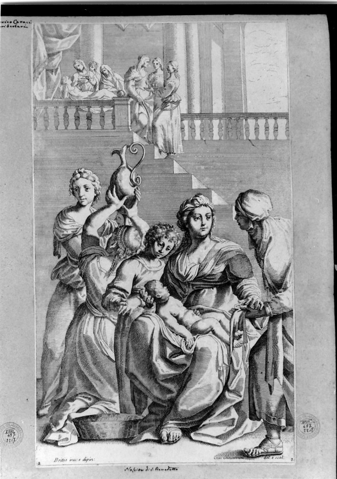 nascita di San Benedetto (stampa smarginata) di Giovannini Giacomo, Brizio Francesco (sec. XVII)