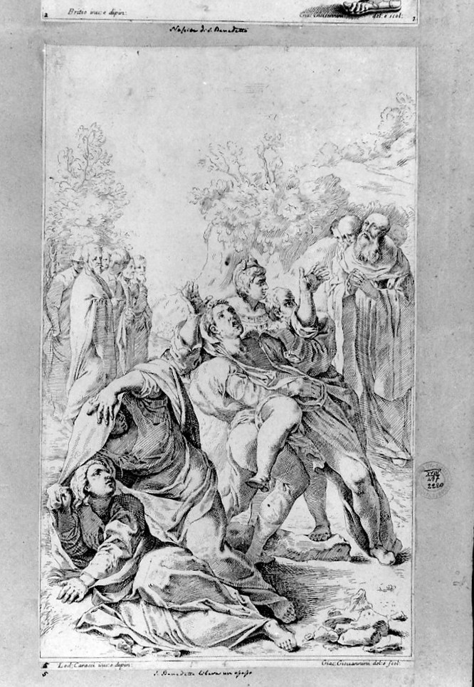 San Benedetto guarisce un indemoniato (stampa smarginata) di Giovannini Giacomo, Reni Guido (sec. XVII)
