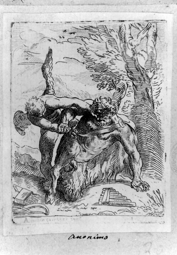 Cupido e Pan (stampa) di Carracci Agostino (sec. XVII)