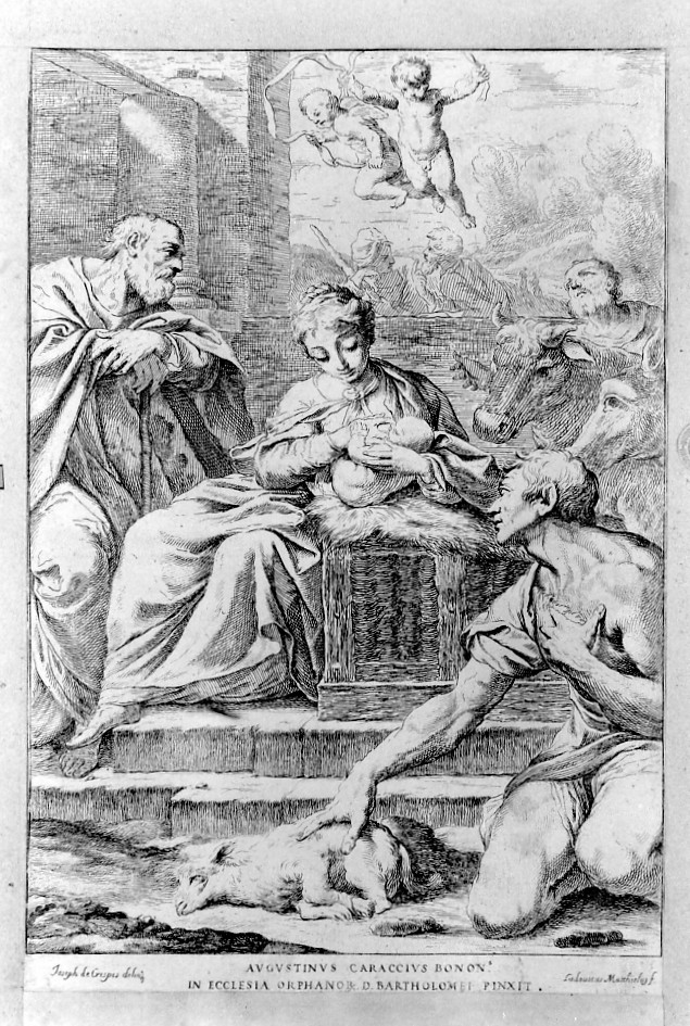 natività di Gesù (stampa smarginata) di Carracci Agostino, Mattioli Lodovico, Crespi Giuseppe Maria (sec. XVIII)
