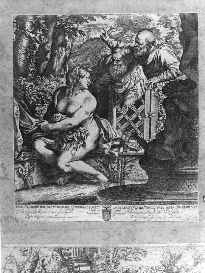 Susanna e i vecchi (stampa smarginata) di Carracci Annibale, Venenti Giulio Cesare (sec. XVI)