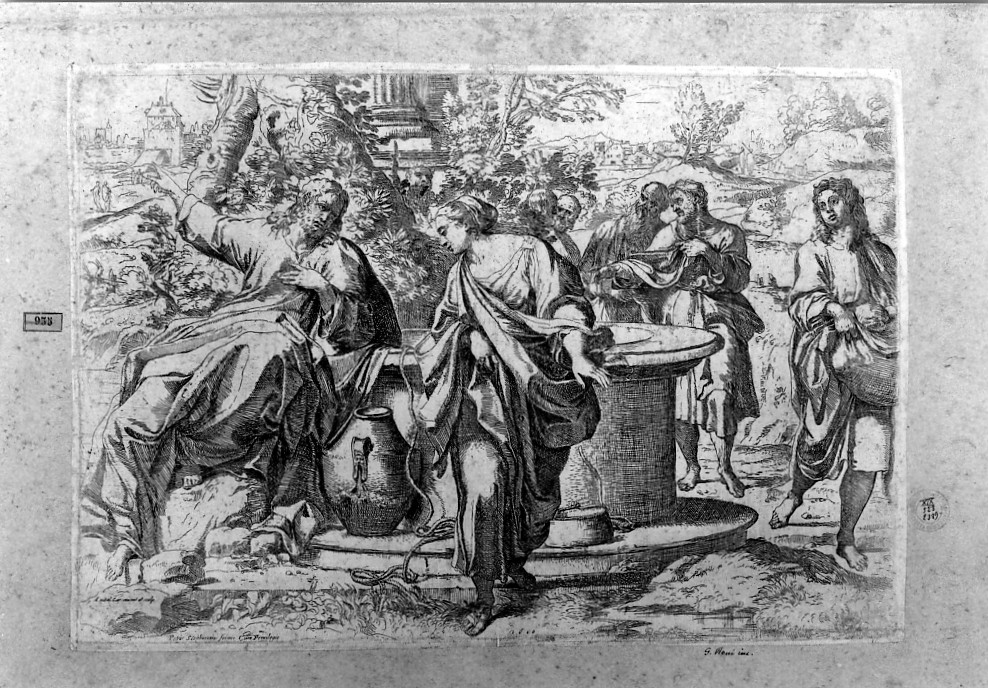 Cristo e la samaritana al pozzo (stampa smarginata) di Carracci Annibale, Brizio Francesco (sec. XVII)