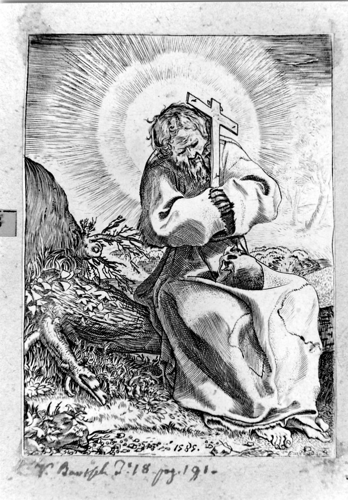 San Francesco d'Assisi in preghiera (stampa smarginata) di Carracci Annibale (sec. XVI)