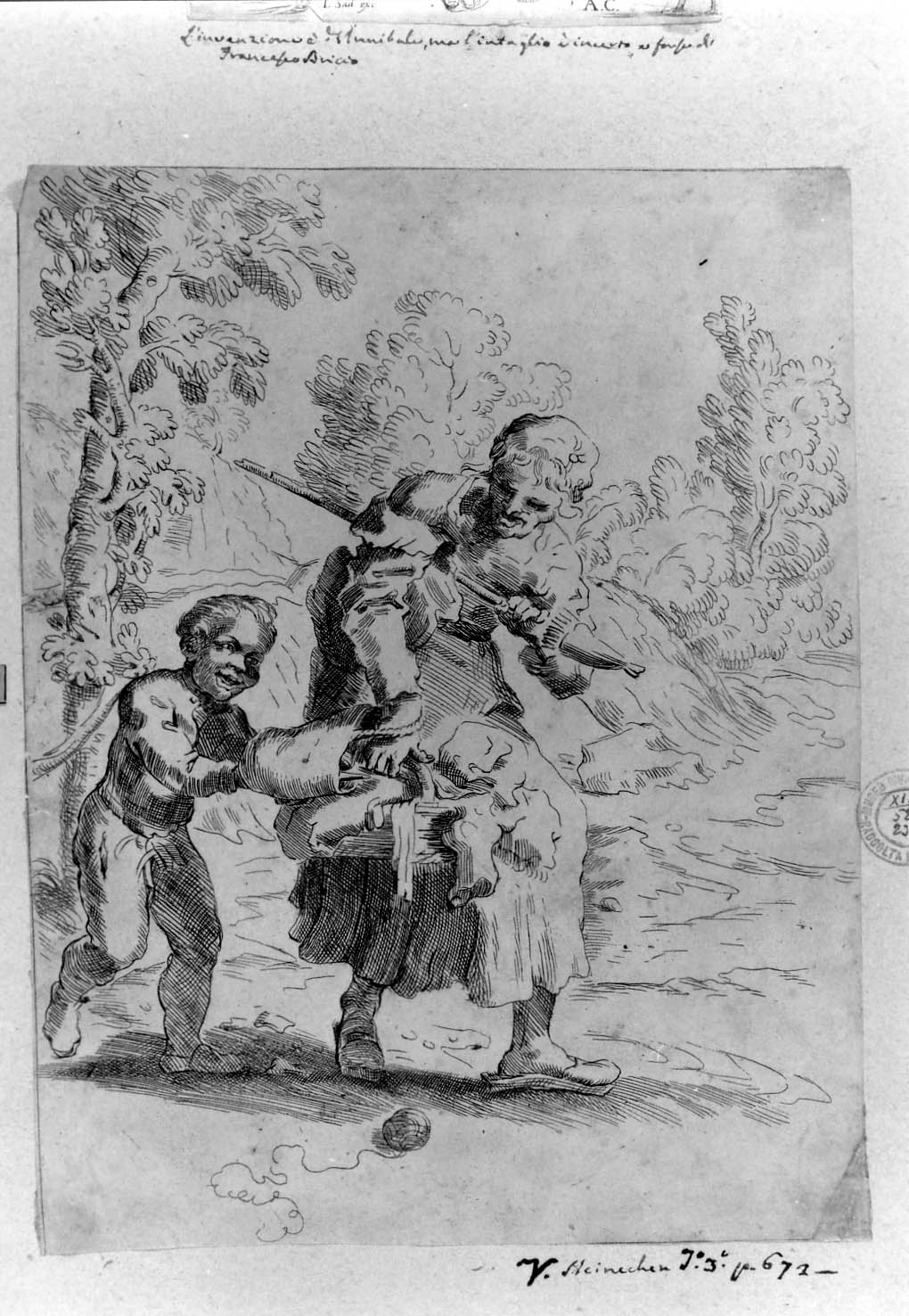 figura femminile con bambino (stampa smarginata) di Brizio Francesco, Carracci Annibale - ambito bolognese (?) (sec. XVII)
