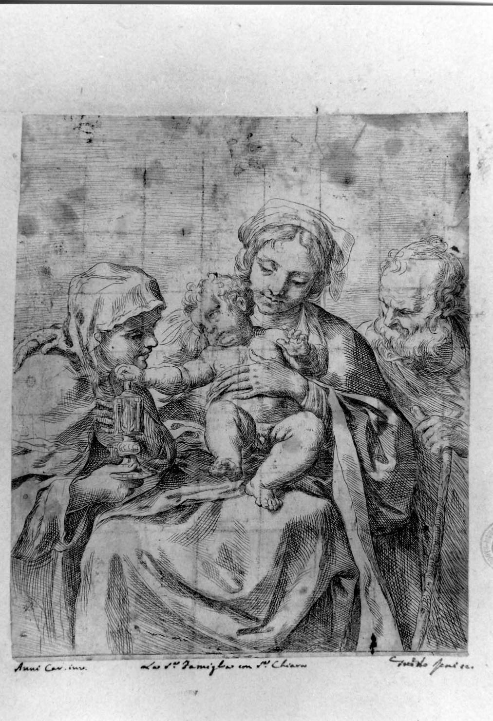 Sacra Famiglia con una santa (stampa smarginata) di Reni Guido, Carracci Annibale (secc. XVI/ XVII)