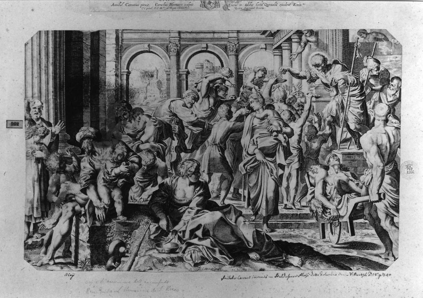 San Rocco distribuisce i suoi beni ai poveri (stampa smarginata) di Brizio Francesco, Carracci Annibale (sec. XVII)