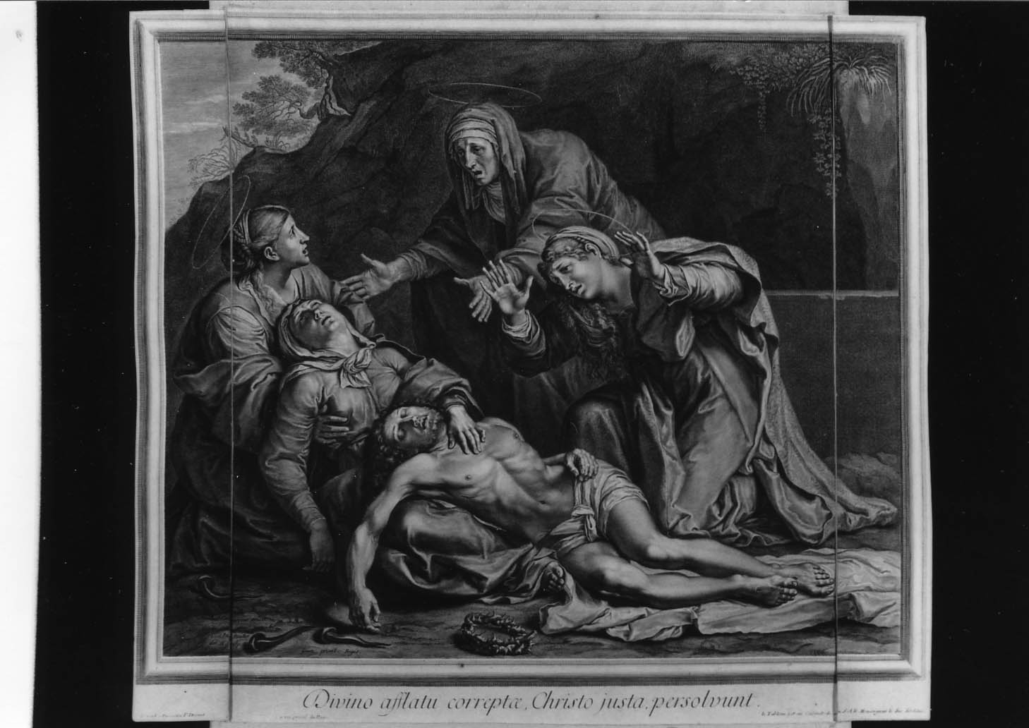 compianto sul Cristo morto (stampa smarginata) di Roullet Jean Louis, Carracci Annibale (seconda metà sec. XVII)