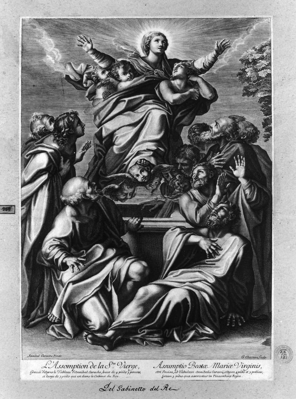 assunzione della Madonna (stampa smarginata) di Carracci Annibale, Chasteau Guillaume (seconda metà sec. XVII)