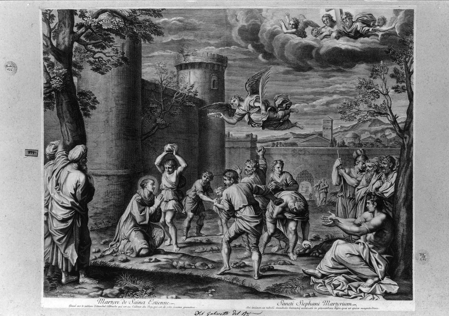 martirio di Santo Stefano (stampa smarginata) di Chasteau Guillaume, Carracci Annibale (sec. XVII)