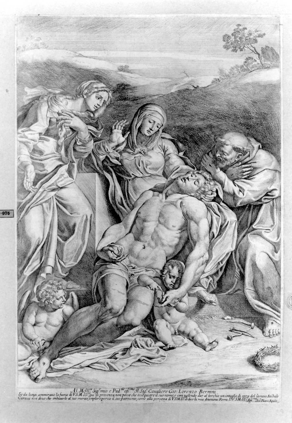 compianto sul Cristo morto (stampa smarginata) di Aquila Pietro dell', Carracci Annibale (inizio sec. XVII)