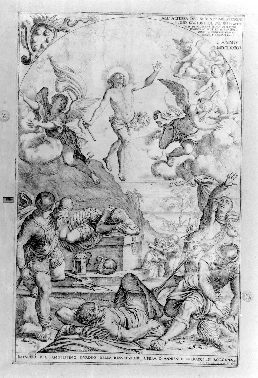 resurrezione di Cristo (stampa smarginata, stampa composita) di Carracci Annibale, Mitelli Giuseppe Maria (sec. XVII)
