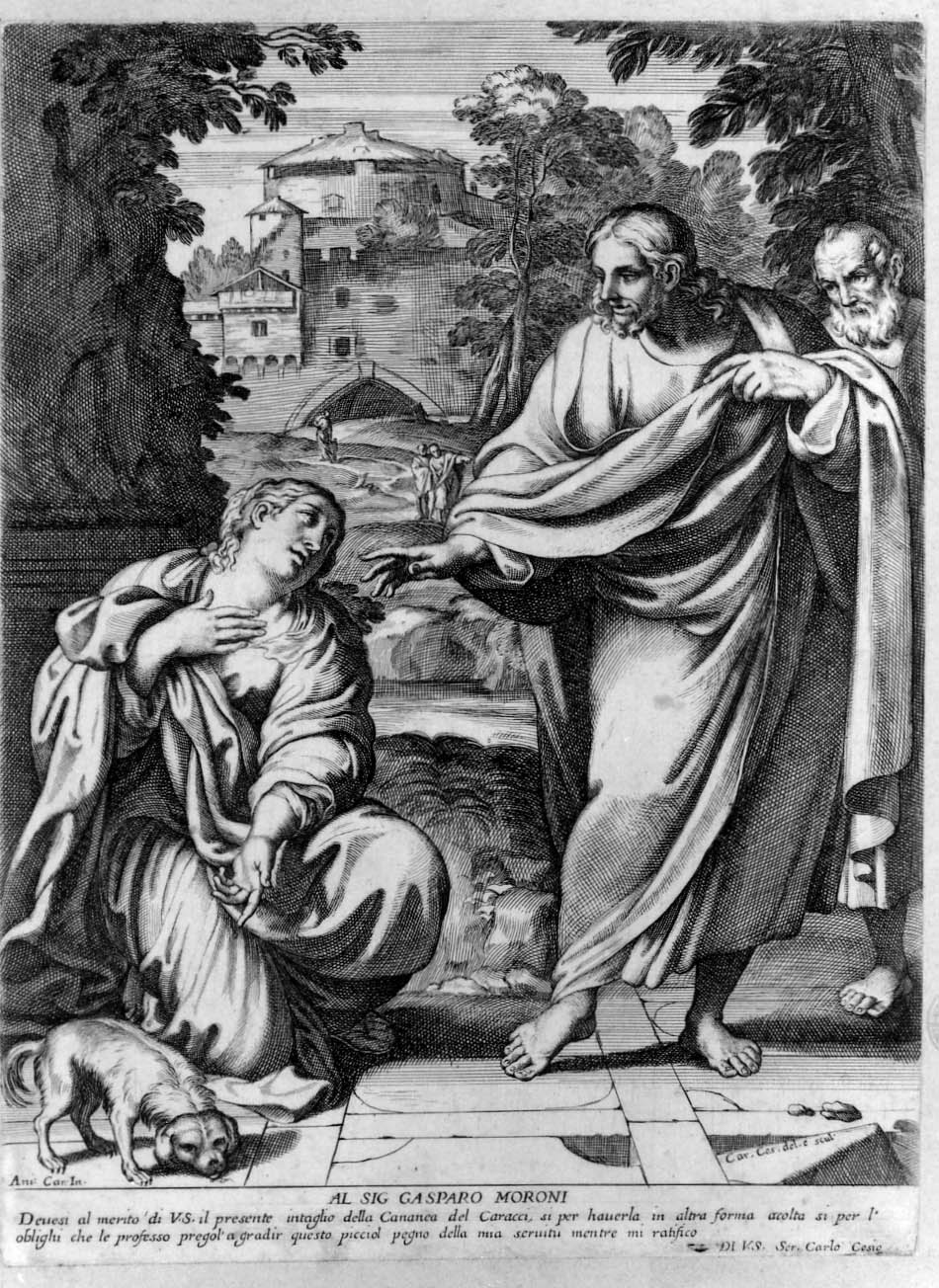 Cristo guarisce la figlia della cananea (stampa smarginata) di Cesi Carlo, Carracci Annibale (sec. XVII)