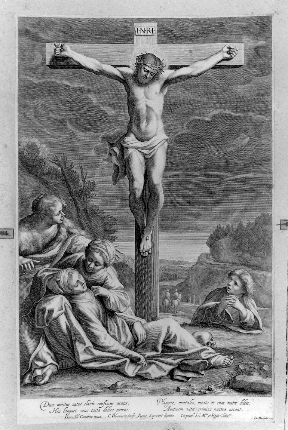 crocifissione di Cristo (stampa smarginata) di Bloemaert Cornelis il Giovane, Carracci Annibale (sec. XVII)