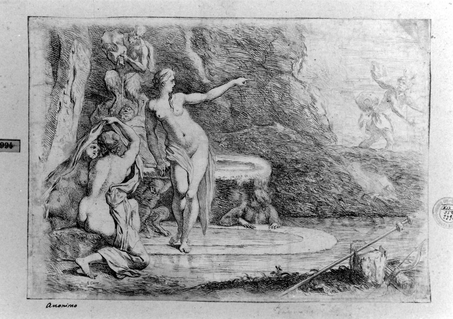 Diana e Atteone (stampa smarginata) di Carracci Annibale (sec. XVIII)