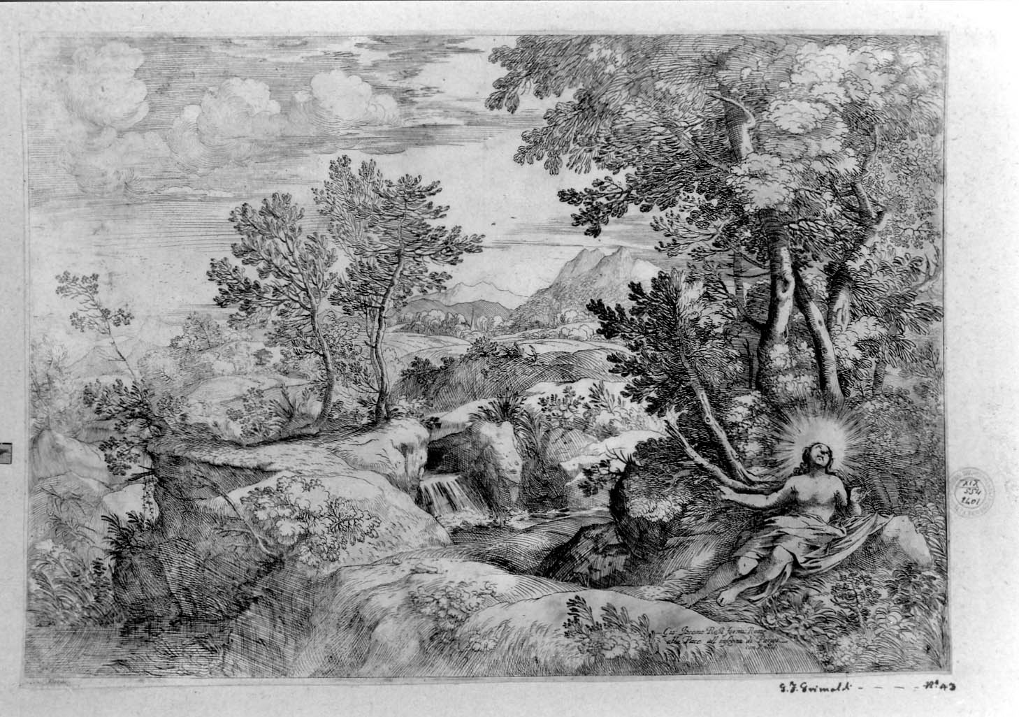paesaggio con Maddalena penitente (stampa smarginata, serie) di Carracci Annibale, Grimaldi Giovan Francesco (sec. XVII)