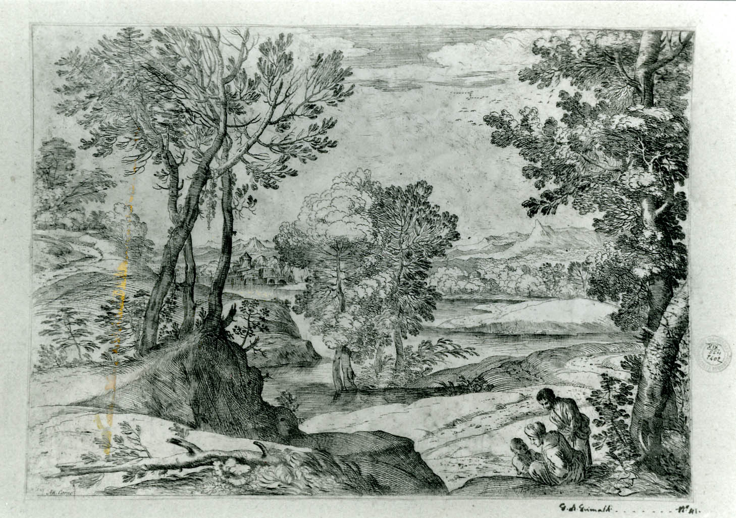 paesaggio con famiglia (stampa smarginata, serie) di Carracci Annibale, Grimaldi Giovan Francesco (sec. XVII)