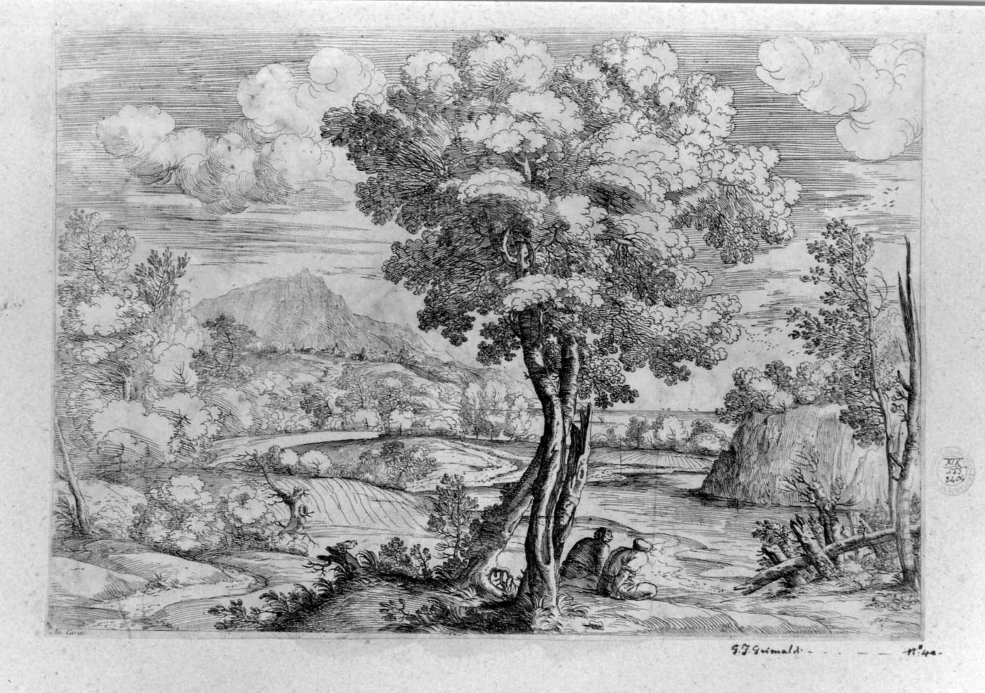 paesaggio rurale (stampa smarginata, serie) di Carracci Annibale, Grimaldi Giovan Francesco (sec. XVII)