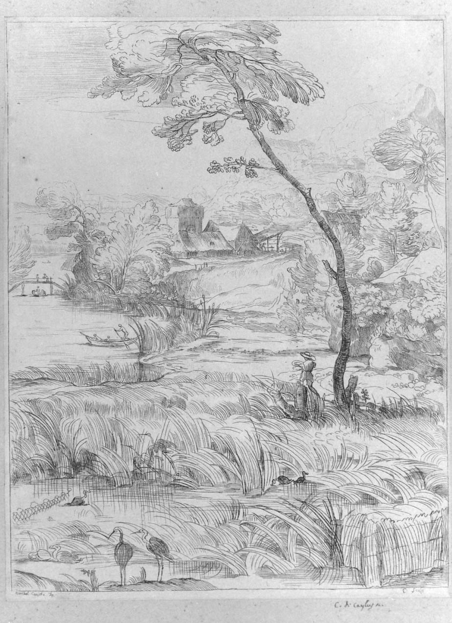 paesaggio rurale (stampa smarginata) di Carracci Annibale, Caylus Anne Claude Philippe de (Comte) (sec. XVIII)