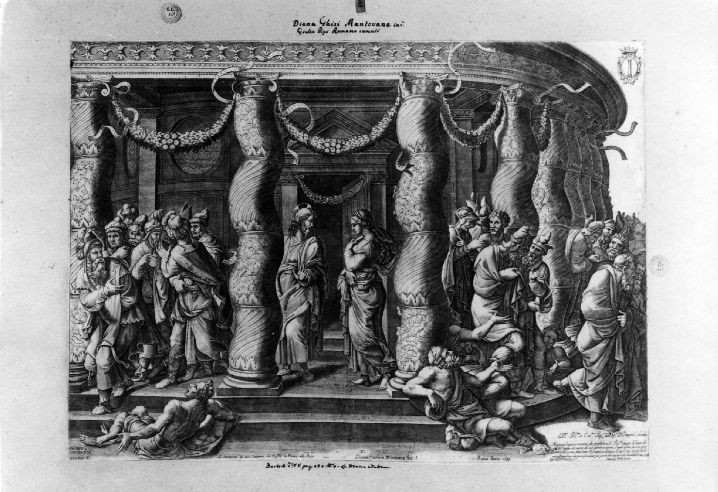 Cristo e l'adultera (stampa smarginata) di Giulio Romano, Scultori Diana (sec. XVI)